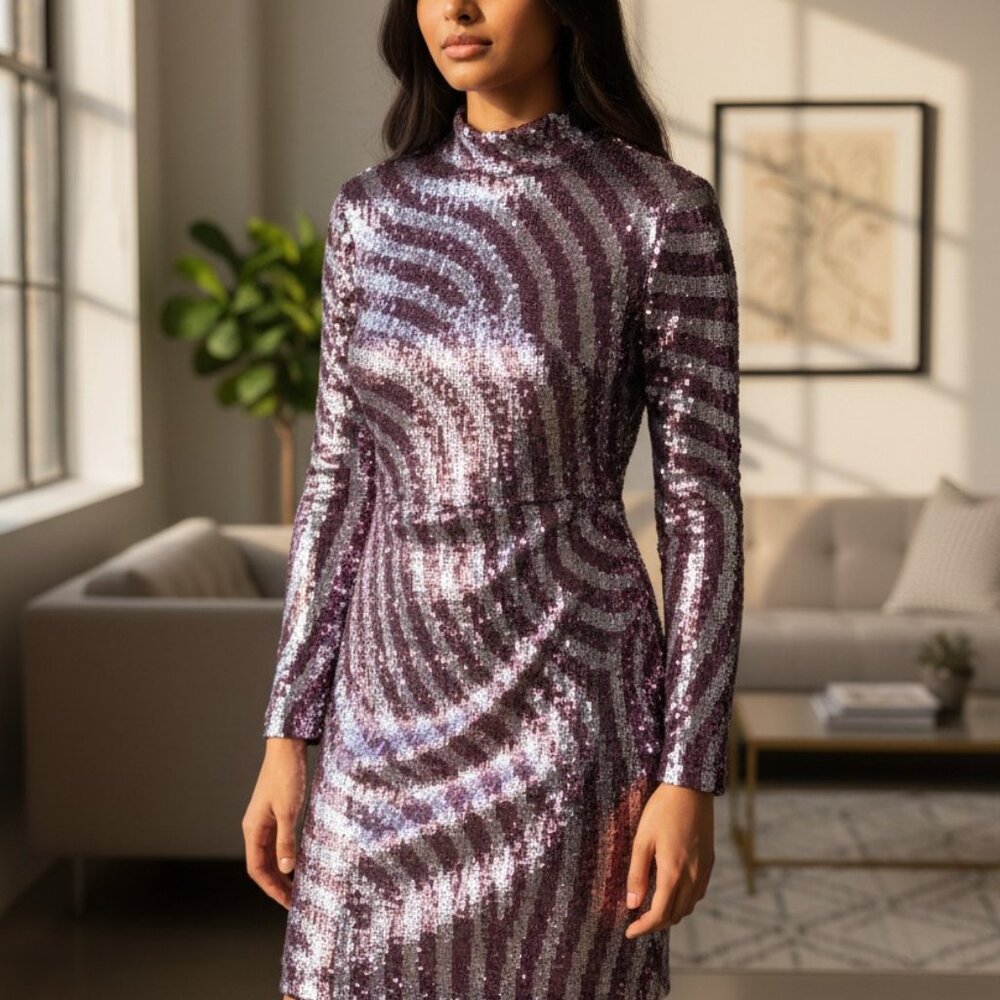 & Other Stories Purple Sequin Mini Dress